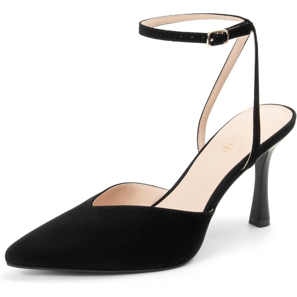 🆕Women's Suede Black Heels Ankle Strap Pumps Wedding Party Dressy Comfort Shoes